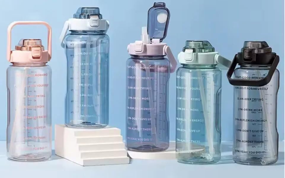Image of 2L Transparent Motivational Water Bottle with Straw & Time Marker | Leak Proof BPA Free Sports Drinking Bottle for Gym, Office, School & College | Break Resistant with Belt Handle (Purple)