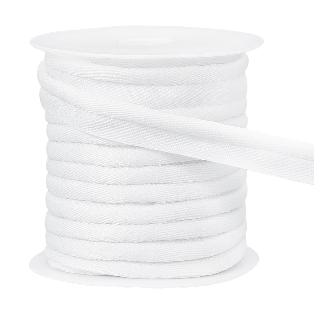 BENECREAT 10 Yard White Piping Cord Trim, 5/8 inch Polyester Bias Tape Piping, Upholstery Piping Trim for Sewing Lip Cord Trim
