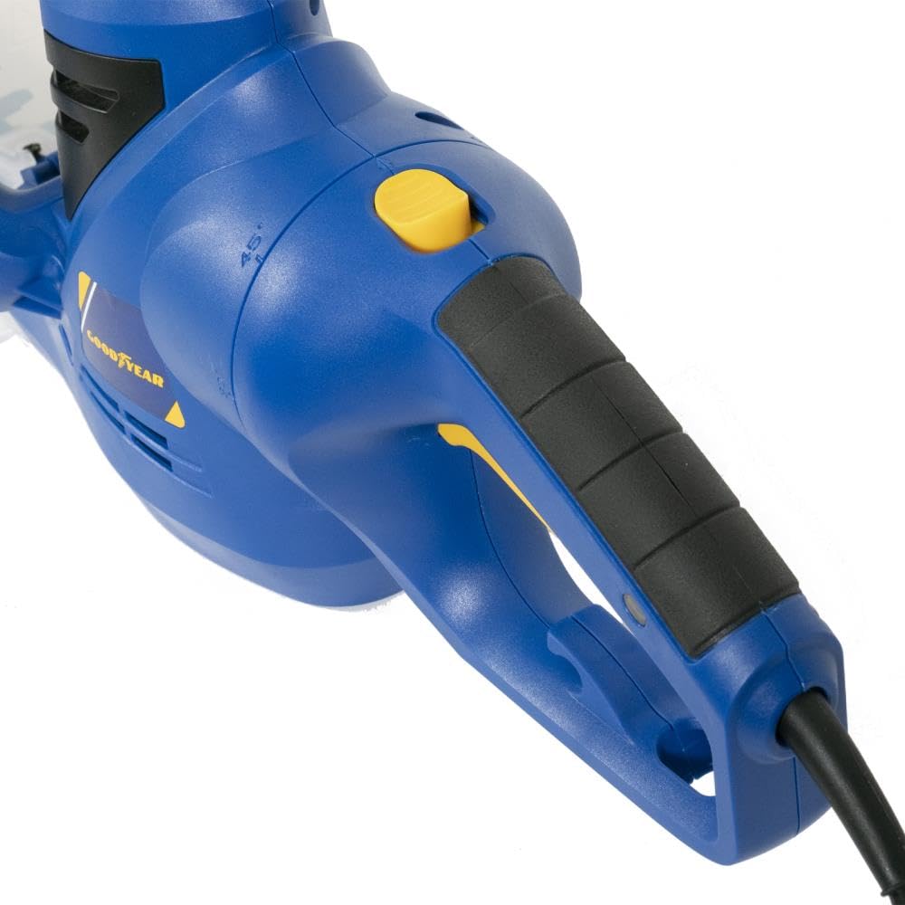 Goodyear - Cortasetos Eléctrico 450W, Podadora, Hoja de 500 mm, Corte Láser, 16 mm Entre Dientes, Mango Giratorio 90°, Cuchillas de Doble Acción, Freno de Seguridad, Defensa Transparente