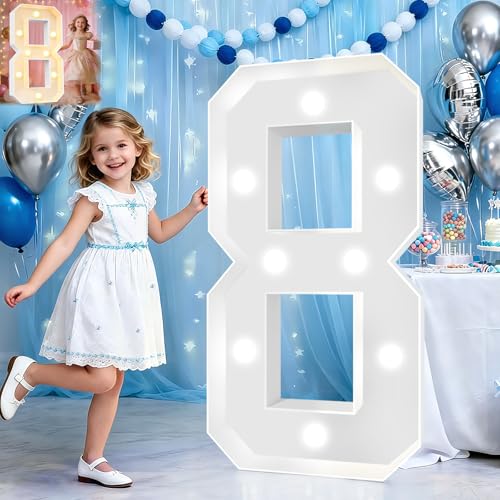 Image of Pooqla 3 FT Light Up Number 8 for 8th 18th 80th Birthday Decorations, Large Marquee Number with Cool White Warm White LED Lights Birthday Decorations for Girl Boy, Wedding Anniversary Party Decoration