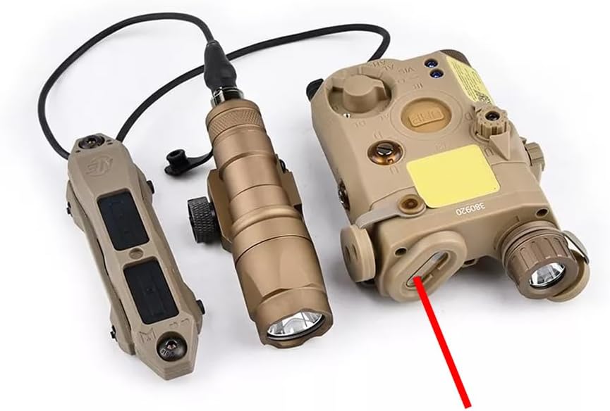 Nylon PEQ15 Aiming Box Laser Sight(with Red/Green/Blue Laser + IR Fill Light+ LED Light), & New Modular Dual Wire Remote Pressure Switch(SF+2.5 Plug) & M300A Strong White Flashlight Combo, DE