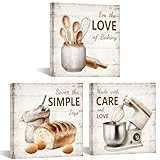 Decorative Wall Art: Add a retro touch to your kitchen or dining area with this set of three 12x12 inch canvas wall hangings featuring charming kitchenware illustrations and motivation phrases Vintage-Inspired Designs: Each canvas showcases a vintage...