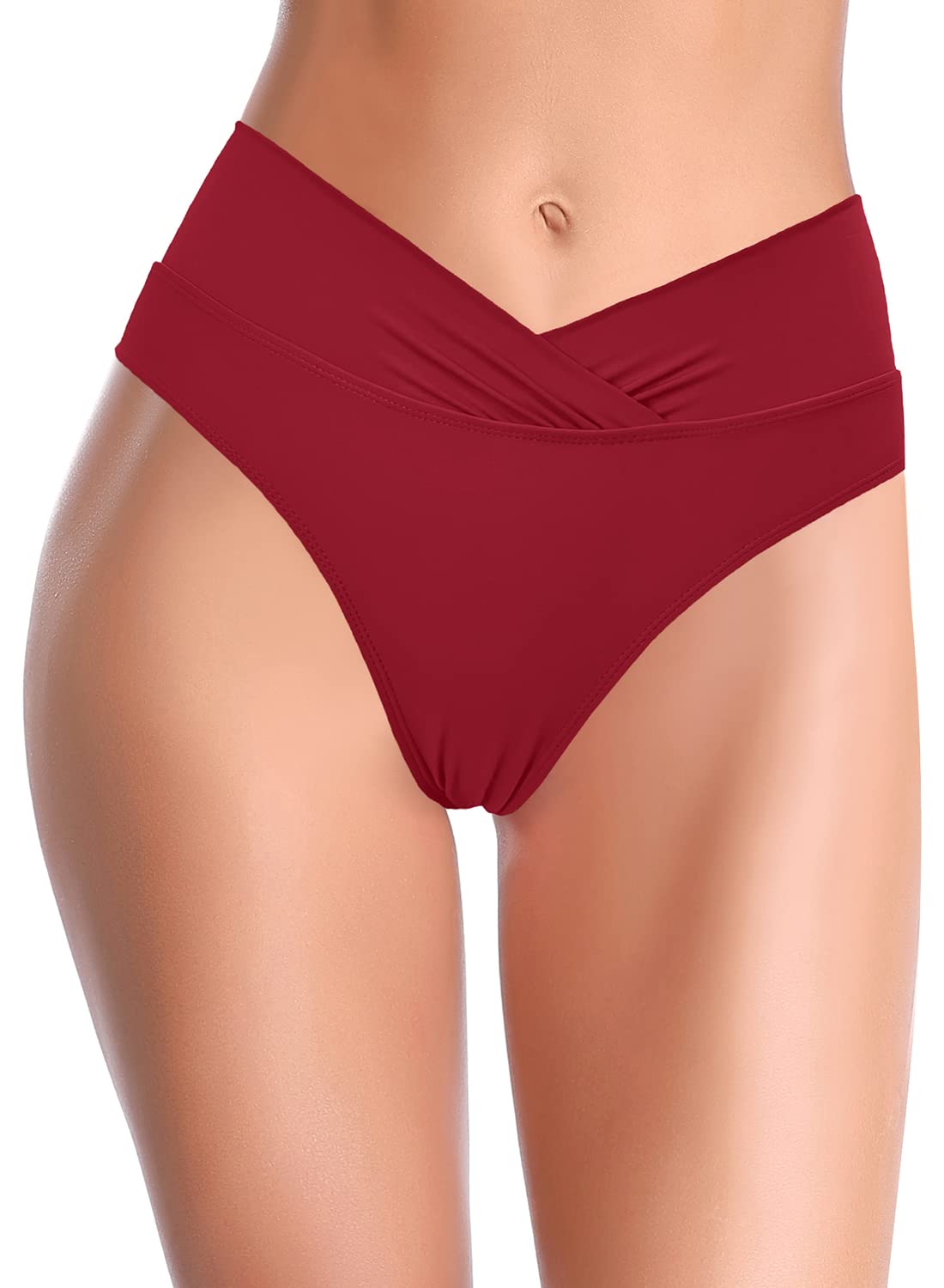 SHEKINIWomen's Swimsuit Twist Front Bikini Bottoms High Waisted Swimsuit Bottoms