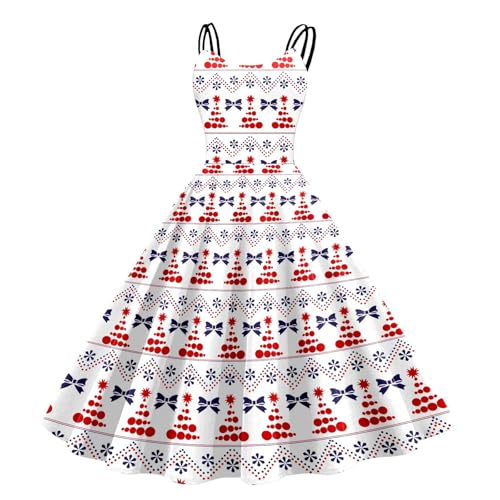 Weihnachtskleid Damen Elegant, Kleid Weihnachten Damen, Mit Spaghetti Träger Weihnachts Kleider Lustige Weihnachtsmotiv Partykleid Vintage A-Linie...