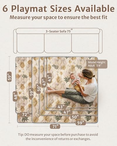 Image of Blissful Diary Baby Play Mats for Floor, 72x48 Inch Extra Thicker & Large Soft Cushioning Foam Playmats for Babies and Toddlers, Foldable Washable Baby Crawling Mat for Playpen, Earth Tones Design