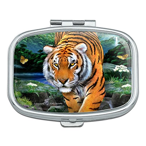 Tiger Stalking at Sunset Butterflies Rectangle Pill Case Trinket Gift Box