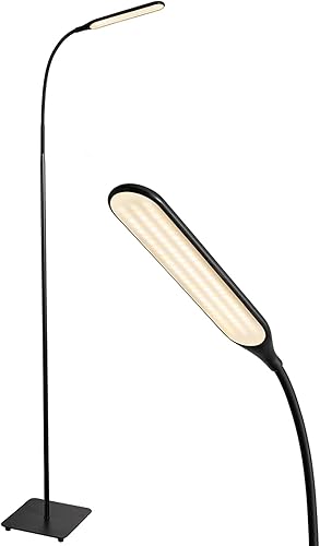 Lámpara de pie LED 4 niveles de brillo y 4 colores regulables luz de pie moderna cuello de cisne ajustable iluminación de tareas para lectura Negro,