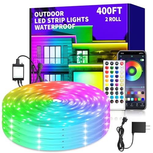 Image of 400ft Outdoor Waterproof Led Strip Light,IP68 Waterproof Led RGB Light with IR Remote&App Control,Music Sync and Color Changing LED Rope Light for Bedroom,Roof,Pool,Balcony（2 Rolls of 200ft）