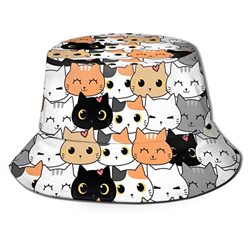 LVGOOKI Kawaii Cat Bucket Hat Fashion Print Summer Anime Fisherman Cap Outdoor Beach Sun Hat for Women Girls, Cat Love 025, One size
