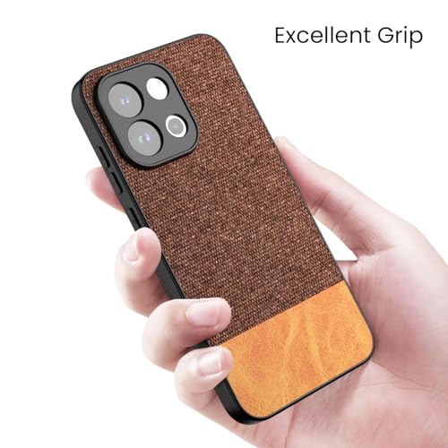Image of Kapa Soft Fabric & Leather Hybrid Protective Back Cover for OnePlus 13S | Shockproof Slim Hard Anti Slip Back Case (Brown)
