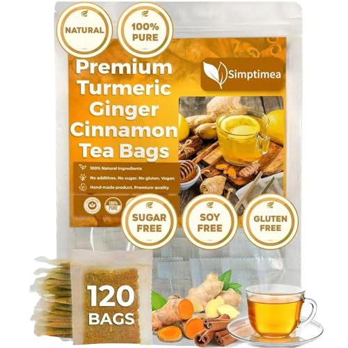 Premium Turmeric Ginger Cinnamon Tea Bags Organic, 100% Natural H...
