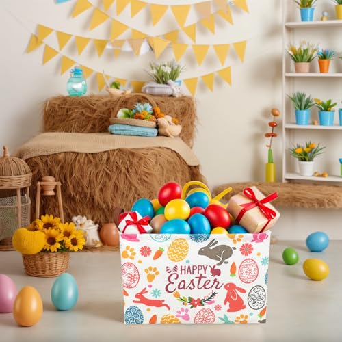 Image of Easter Basket for Kid Large Empty Rectangular Cute Easter Gift Storage Basket Bunny Eggs Decor (Rabbit Bohemia)