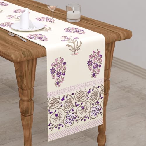 Image of BLOCKS OF INDIA Hand Block Printed Cotton Table Runner, Mat and Napkin Set for Center /Dining Table