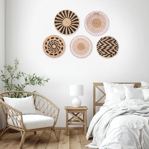 Cesta de pared tejida de diseño exclusivo: set de 5 cuencos decorativos de fibras naturales 6