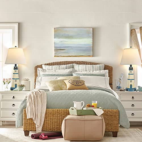 Table Lamps For Bedrooms Set Of 2, 3-Way Dimmable Bedside Lamps With Dual Usb Charging Ports, Modern White Blue Lighthouse Touch Control Nightstand Lamps For Living Bedroom, Bulbs Included #TOP6