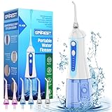 Water Dental Pik Flosser,Grinest 7 Modes Rechargeable Water Dental Pick for Teeth Cleaning Cordless Oral Irrigator Portable IPX7 Waterproof Tooth flossers for Home Travel-White