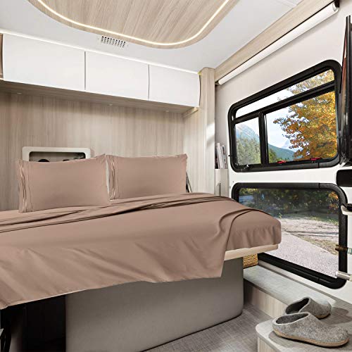Nestl Khaki Short Queen Sheets for RV, Hotel Luxury RV Queen Sheets Set, 6 Piece Fitted Bed Sheet Set and Pillowcases, Super Soft, Wrinkle-Free, and Breathable Camper Bedding