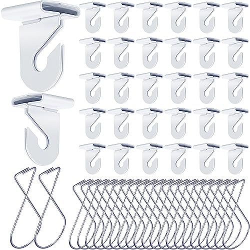 Image of Vicenpal 200 Pcs Drop Ceiling Hooks Bulk for Classrooms Offices Hanging Set, 100 Pairs Right and Left 100 Pcs Clips for Tile Decorations, Metal Suspended T Bar Hooks for School Plants