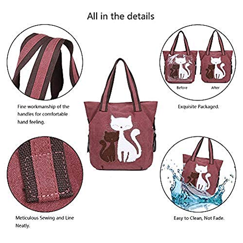 EGOGO Dames Canvas Schoudertas Canvas Tote Bag Schattige Katten Canvas Boodschappentas Handtas E523-4 - Image 5