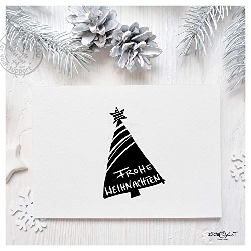 Weihnachtsstempel Frohe Weihnachten - Handgemachter Textstempel Mit Baum