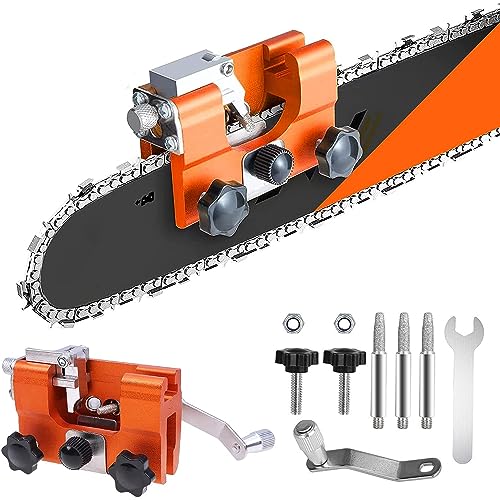 Chainsaw Sharpener Kit, Hand-Crank Portable Chain Saw Sharpener Tool with 3 Pcs Chainsaw Chain Sharpener Stones, Chain Saw Blade Sharpener for 12