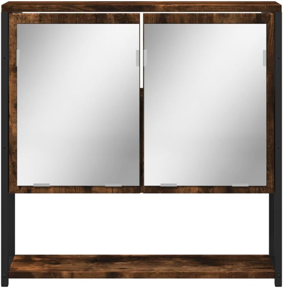 Smoked Oak Bathroom Mirror Cabinet with Ample Storage Space-Saving Wall Mounted Design Durable Engineered Wood and Glass Construction