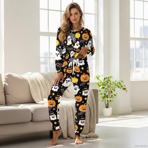 Image of Women's 2 Piece Printed Pajama Set Long Sleeve Sleepwear Set with Long Pants Casual Lounge Sets with Pocket
