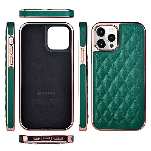 Image of PULOKA iPhone 13 Pro Max Leather Cover Electroplated Back Case Royal Diamond Specially Designed Cover for Apple iPhone 13 PRO Max 6.7 inchinch - Green