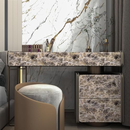 Image of Wide Marble Granite Peel and Stick Wallpaper Contact Paper for Countertops | Counter Top Covers Brown Thick Waterproof Self-Adhesive Marble Vinyl Wrap 31.5x354inch Dark Wall Paper for Kitchen Bathroom