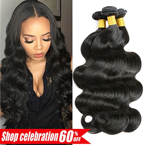 Ameli Hair Human Hair Bundles Brazilian Hair Body Wave 3 bundles 100% Unprocessed Human Hair Extensions Natural Color (8 10 12 inch)