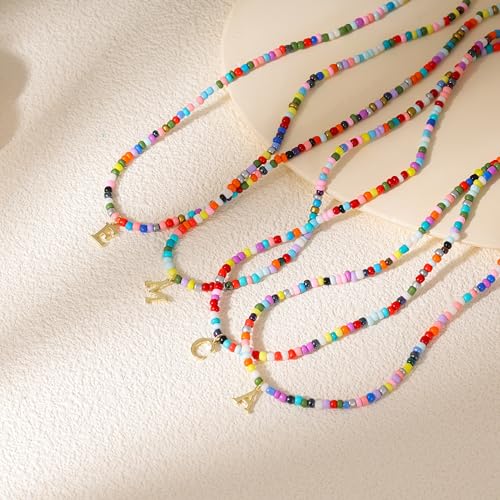 Colorful Initial Necklaces for Women, 14k Gold Plated Summer Initial Necklace Cute Beach Letter Necklace Personalized Gold Necklaces for Women Trendy Preppy Gold Jewelry for Womens4
