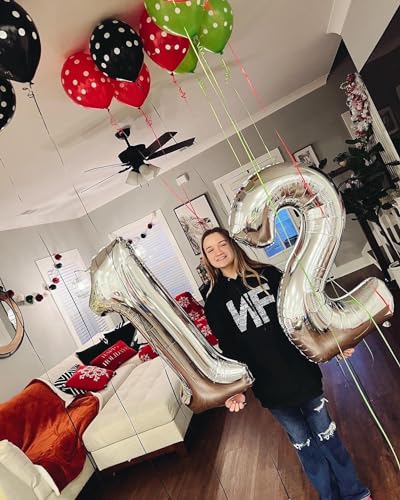 Image of Silver Number 12 Balloon 40 inch, 12 Number Balloons, 12th Silver Birthday Decorations, 12 Year Old Silver Party Supplies