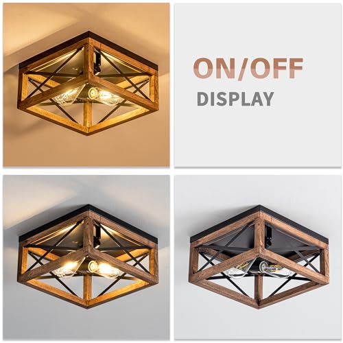 Rpzloila 8606-2X Flush Mount Ceiling Light Fixture For Kitchen Hallway, 2-Light Close To Ceiling Light With Black Metal And Wood Design, Rustic Farmhouse Ceiling thumb #5
