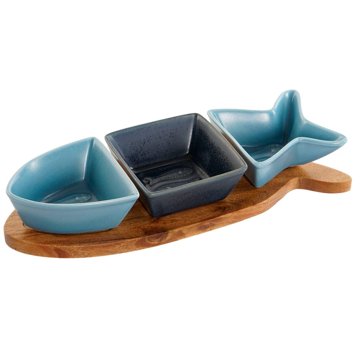 Set d'apéritif Bleu Marine Porcelaine Acacia Poisson méditerranéen 28 x 9,7 x 1,3 cm 4 pièces