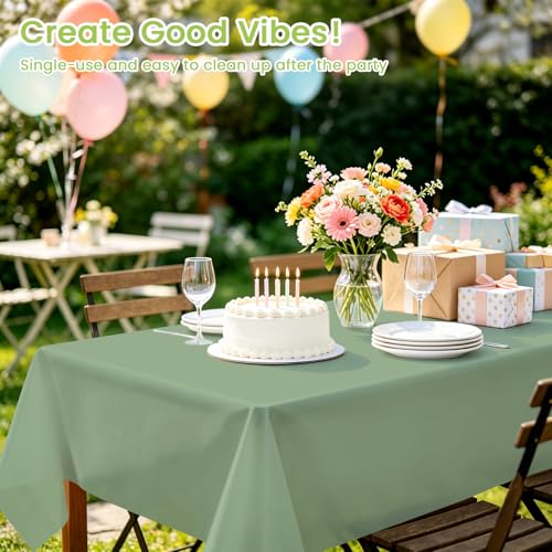 Image of Mulbozy 4 Pcs Sage Green Plastic Table Cloth Disposable, 54 x108 Inch