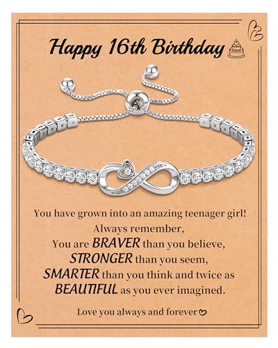 Btysun 16 Year Old Birthday Gift Ideas, Birthday Gifts for Teens Infinity Bracelets for Women Sweet 16 Gifts for Teen Daughter Niece Sister 16th Decorations Jewelry