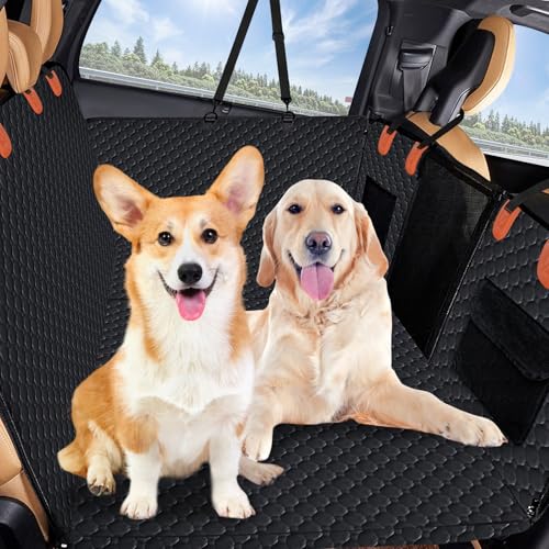 LYCEBELL Back Seat Extender for Dogs, Dog Car Seat Cover with Hard Bottom, Pet Car Seat Cushion Waterproof Anti-Scratch Non-Slip, Thickened Foldable Dog Hammock, for Car, SUV, Truck Travel Bed
