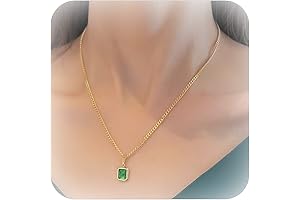 Gold Emerald Necklaces for Women, Green Emerald Square Pendant Necklace