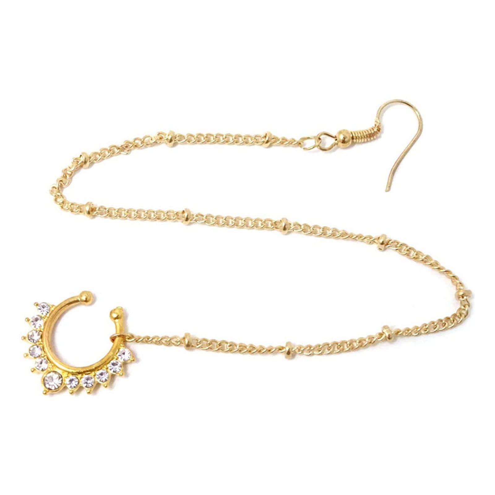 Maxtonser Piercing Nose Chain Jewelry New U-shaped Fan Crystal Chain Fake Septum Nose Shinning for Indian Dance