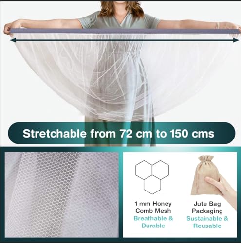 Image of SafeMyles Stroller Mosquito Net for Babies, Carriers, Car Seats, and Cradles - 29 x 21 inches, White (1 Pack). Includes a Free Jute Linen Carry Pouch.