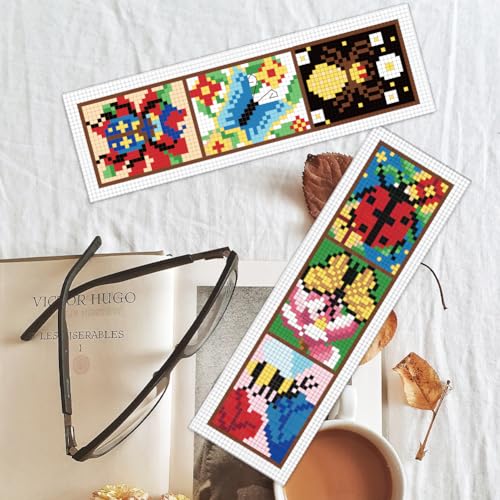 Image of BEUNITONE 6 Pcs Insects Cross Stitch Bookmark Kits for Beginners Bookmark with Butterflies Dragonflies Pattern Counted Cross Stitch DIY Stamped Embroidery with Instructions for Book Lover 8''x2.4''