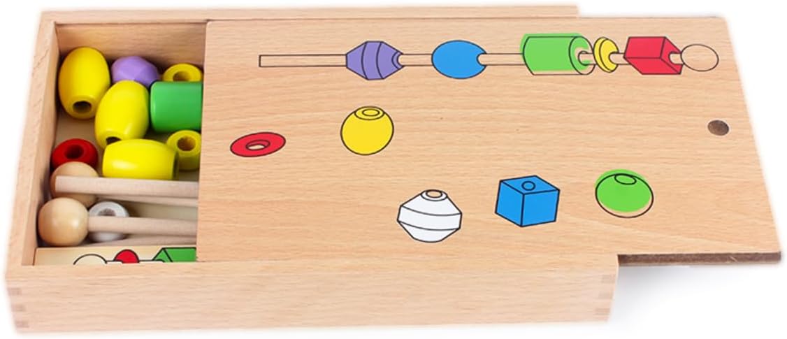 Montessori Children Color Shape Cognitive Matching Teaching Aids Wood Bead Sequencing Box Color Geometrical Shape Math Educational Toys Early Learning Birthday Gift