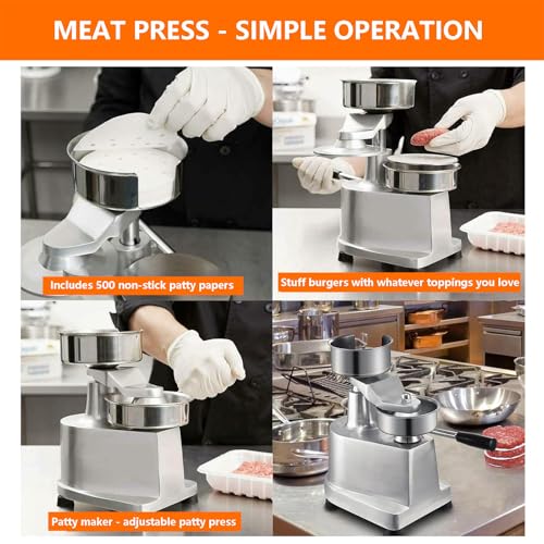 Hamburger-Patty-Maker, manuelle Rinder-Burgerpresse mit 15 cm Patty-Papier, rutschfester Griff, einfach zu formen, perfekte runde Patties für hausgemachte Küche
