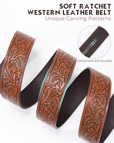 Image of BELTROAD Mens Ratchet Western Belt Leather Cowboy Belts for Men with Automatic Western Buckle Belt for Jeans Christmas Gifts