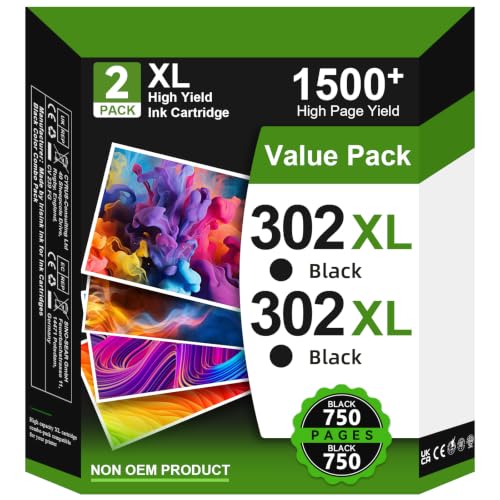 302XL Negro Cartucho de Tinta Compatible con Tinta HP 302XL, 302 XL Negro Compatible con HP DeskJet 3639 2130 3630 3636 1110 OfficeJet 3833 3830 3831 5230 Envy 4520 4525 4527 4524