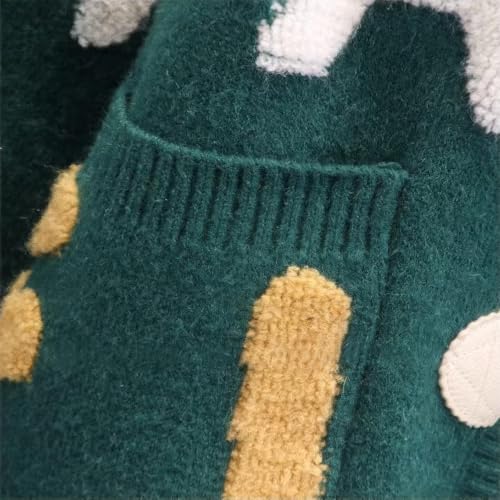 Image of ebossy Women's Cute Alpha Embroidery Cable Knit Cardigans Horn Button Sheep V Neck Slouchy Sweater Coat