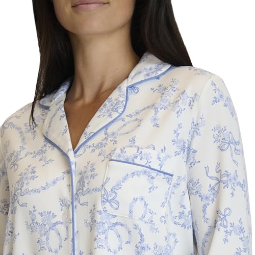 Image of Laura Ashley Women's Plush Knit Pajamas 2 Piece Ultra Soft Brushed Long Sleeve Button Down Top and Pants Sleepwear Set