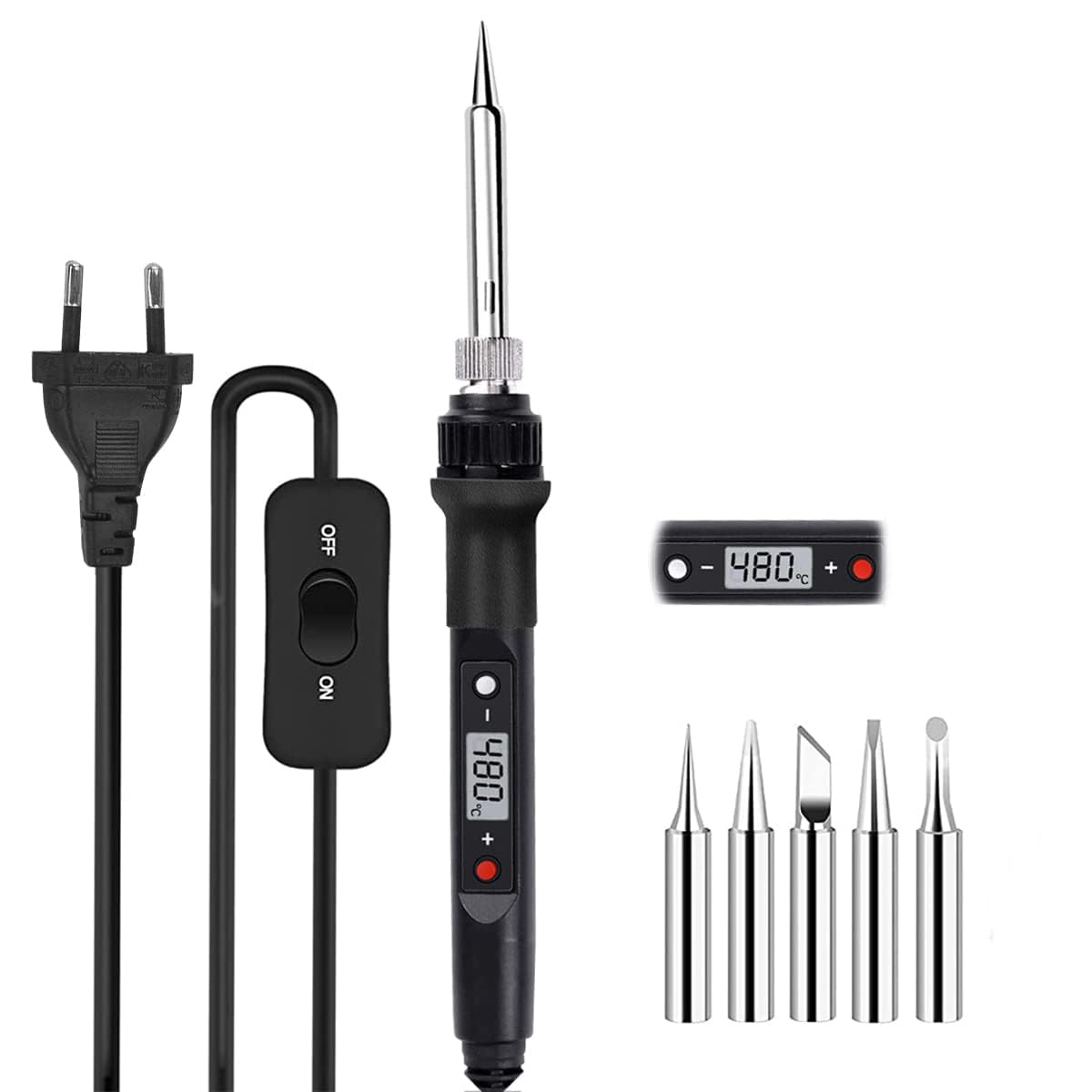 AC Soldering Iron Kit 80W/220V 200-500°C Temperature Adjustable Soldering Iron With Lcd Digital Display Welding Tool Fast Heating Solder Iron Soldering Kit With 5 Different Soldering Tips