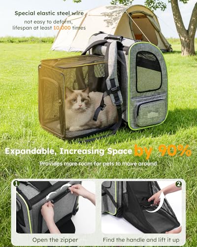 Image of Pecute Pet Carrier Backpack, Large Cat Carrier Backpack Hold Up to 33 Lbs, Expandable cat Backpack with Breathable Mesh for Medium Dogs Cats, or 2 Small Pets, Dog Backpack Carrier for Travel Hiking