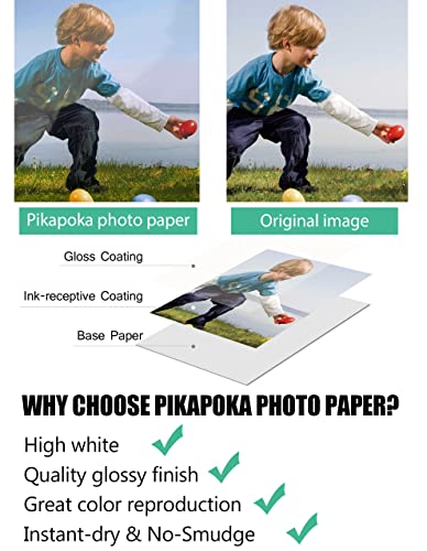 Glossy Photo Paper, 8.5 x 11, 100 Sheets Bulk Value Pack, for Dye Inkjet Printer, Letter Size, 52 lb, 200 gsm, Pikapoka (P8511YB200GP)